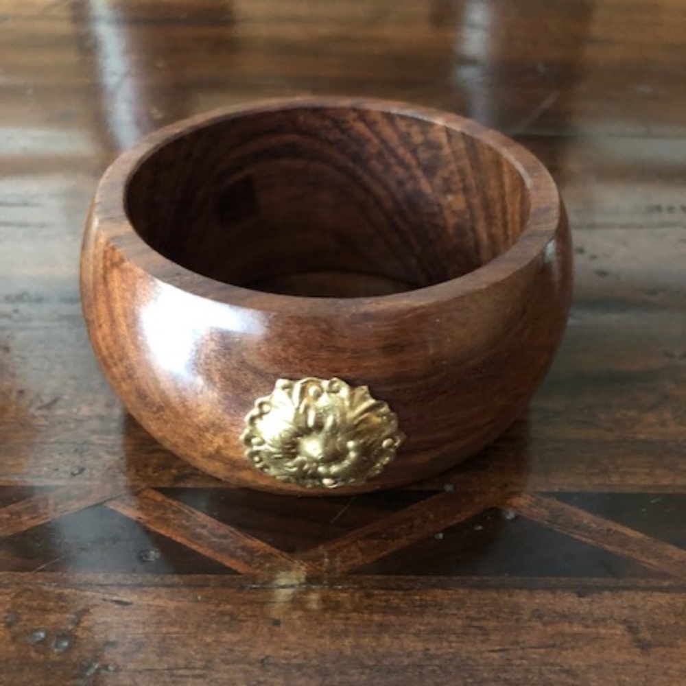 Two's Company Wooden Bangle w/Gold Floral Medallions